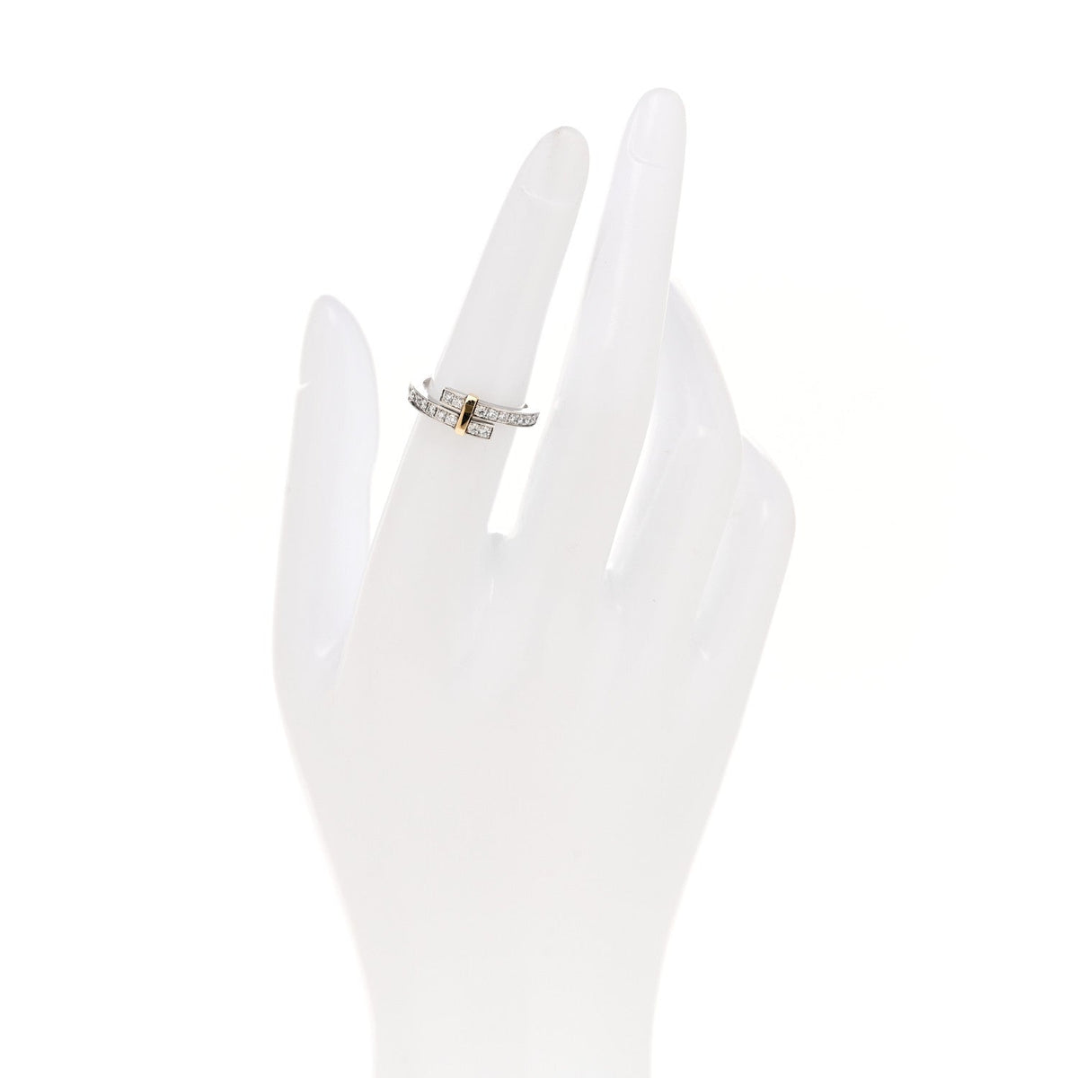 Tiffany 18K Yellow Gold Platinum Diamond Narrow Edge Bypass Ring 50 5.5