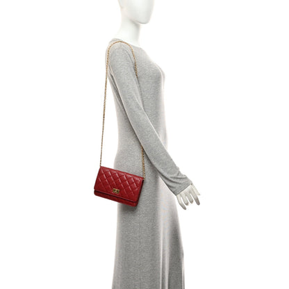 Chanel Aged Calfskin Quilted Reissue Wallet On Chain Red