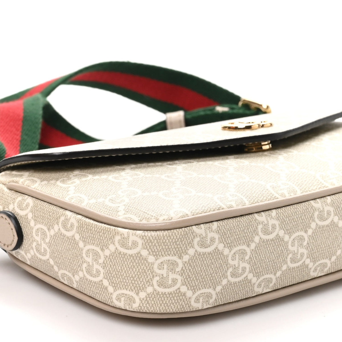 Gucci GG Supreme Calfskin Mini Ophidia Shoulder Bag Beige White