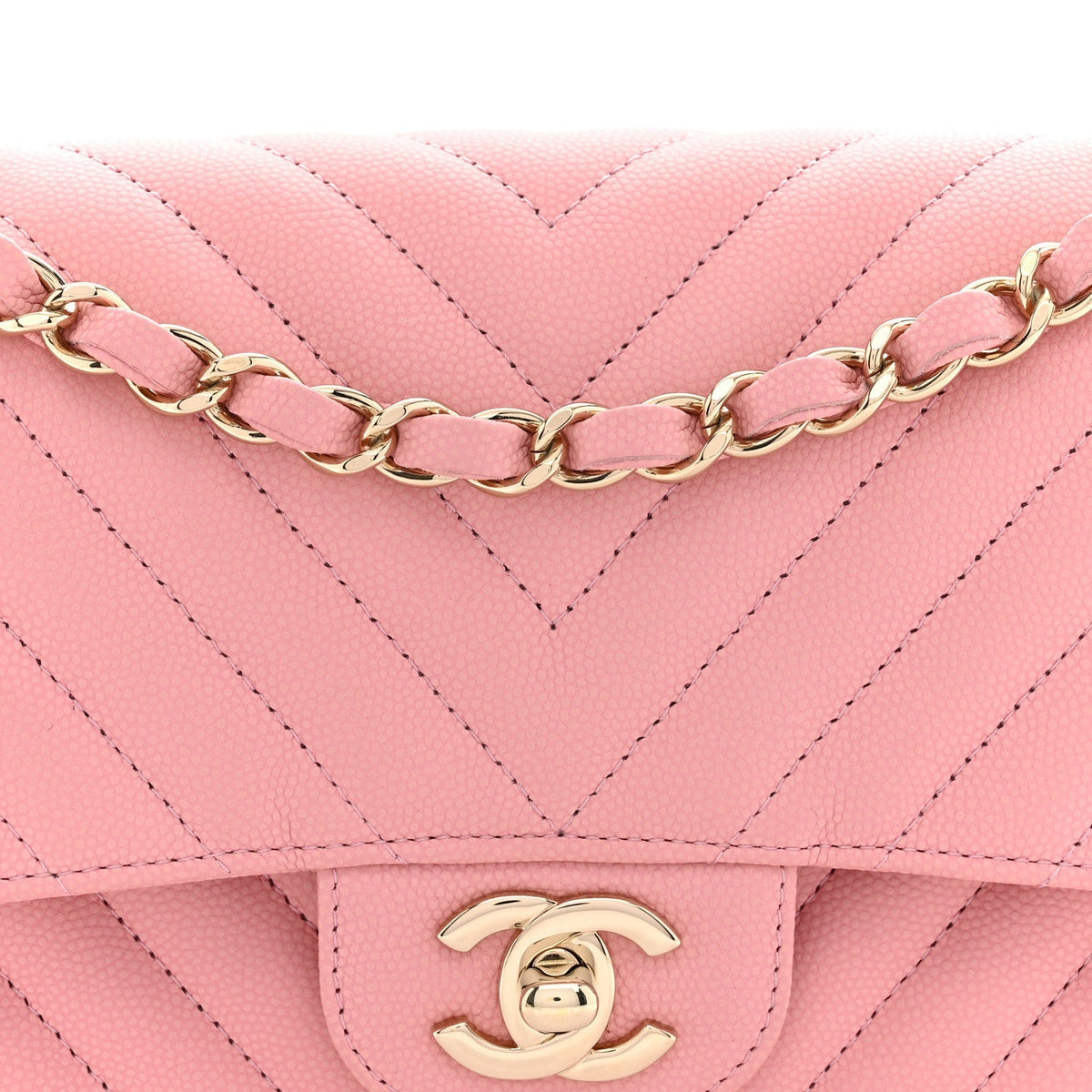 Chanel Caviar Chevron Quilted Small Double Flap Pink