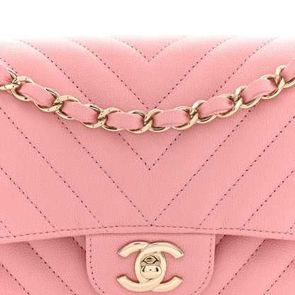 Chanel Caviar Chevron Quilted Small Double Flap Pink