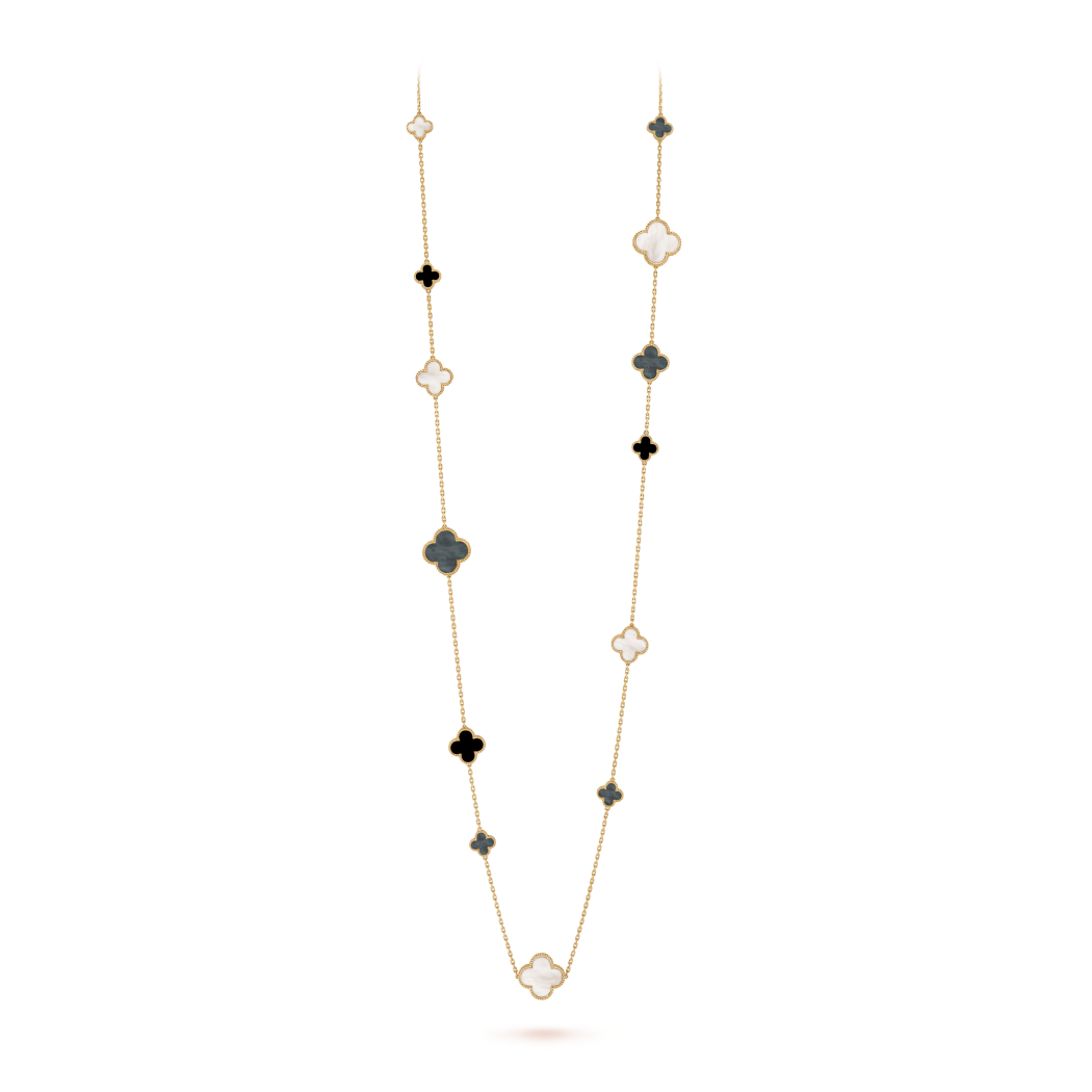 18K Gold Mother-of-Pearl Onyx Van Cleef & Arpels Magic Alhambra Long Necklace