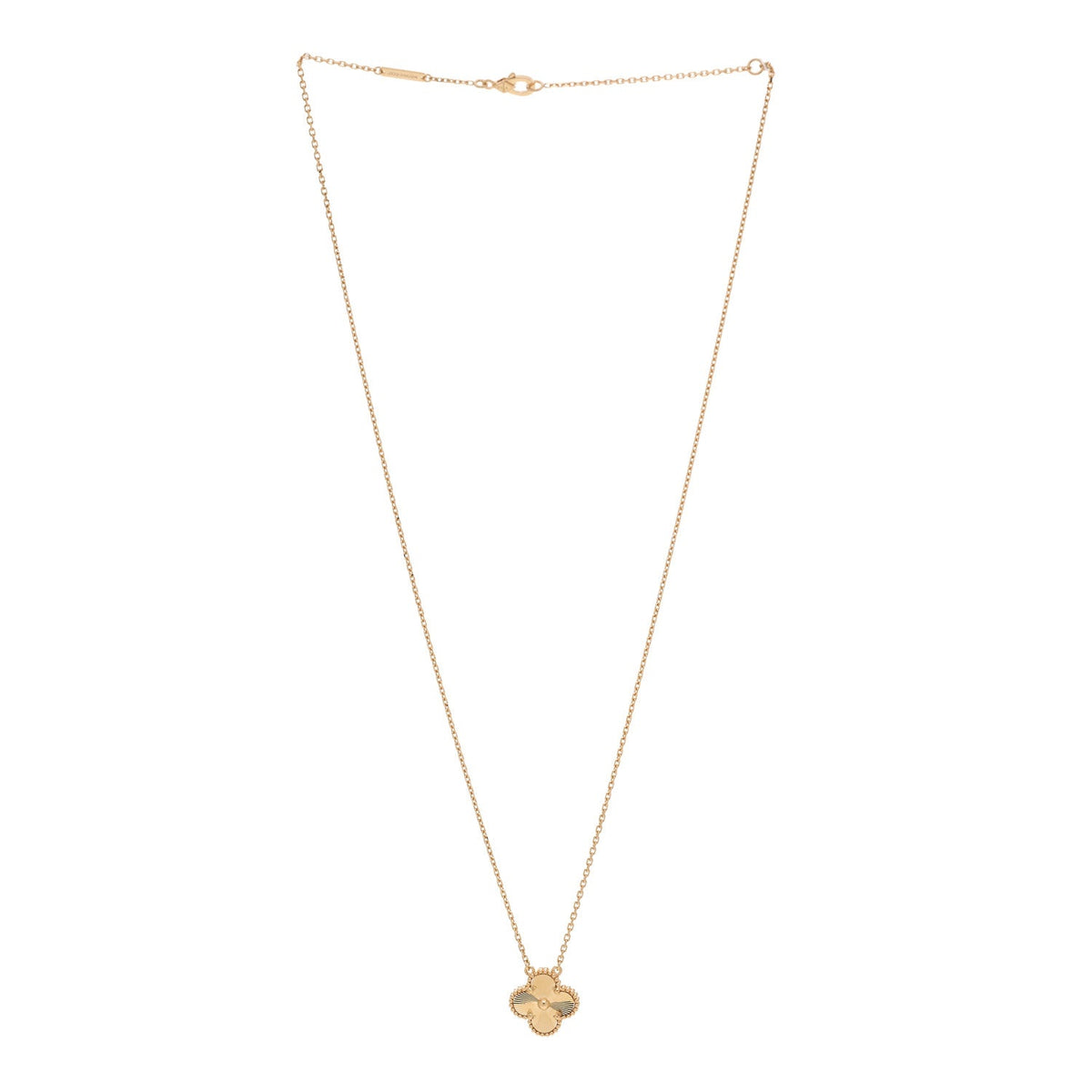 Van Cleef & Arpels 18K Yellow Gold Guilloche Vintage Alhambra Pendant Necklace 45.1cm