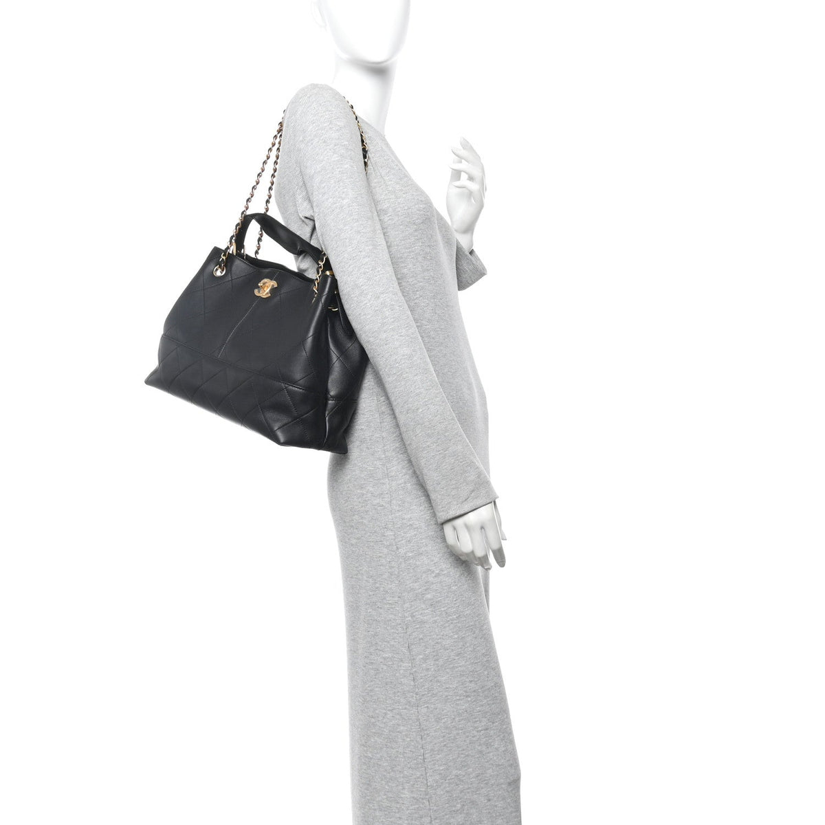 Chanel Calfskin Quilted Small Coco Base Shopping Bag Black 1819266
