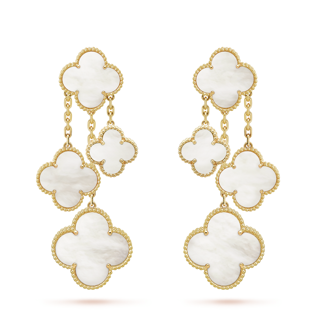 18K Yellow Gold MOP VCA Magic Alhambra Earrings 4 Motifs