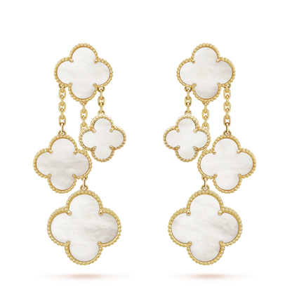 18K Yellow Gold MOP VCA Magic Alhambra Earrings 4 Motifs