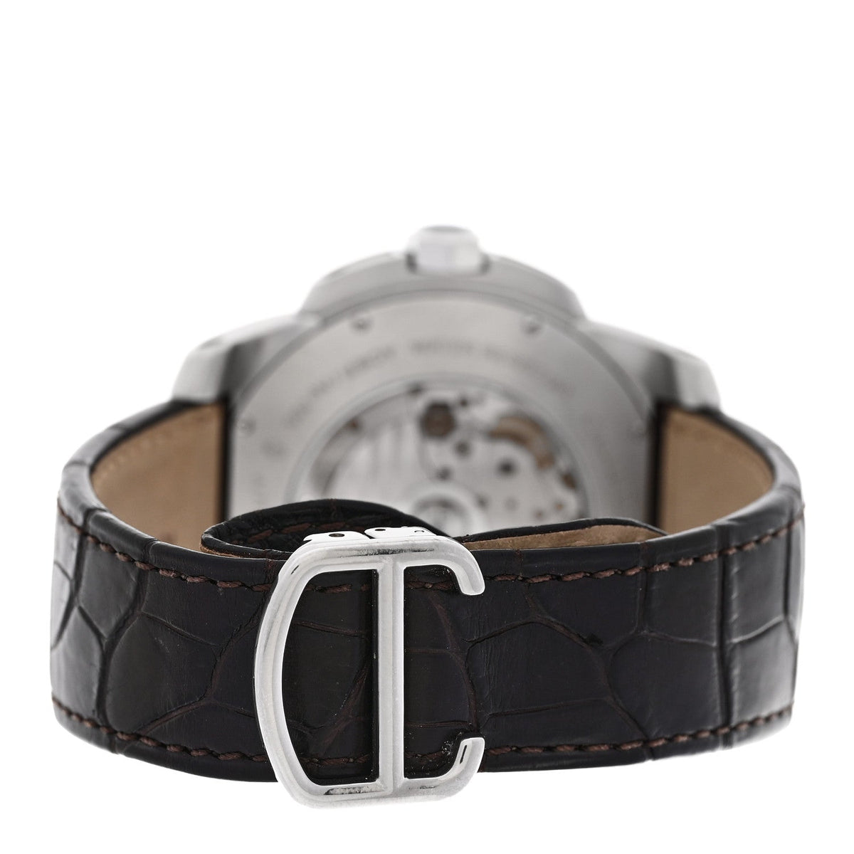 Cartier Stainless Steel 18K Pink Gold Alligator 42mm Calibre de Cartier Automatic Watch Brown