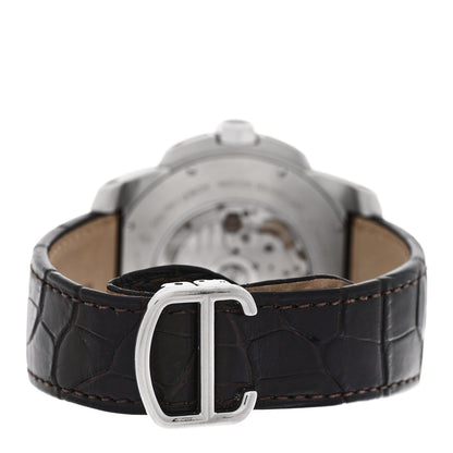 Cartier Stainless Steel 18K Pink Gold Alligator 42mm Calibre de Cartier Automatic Watch Brown