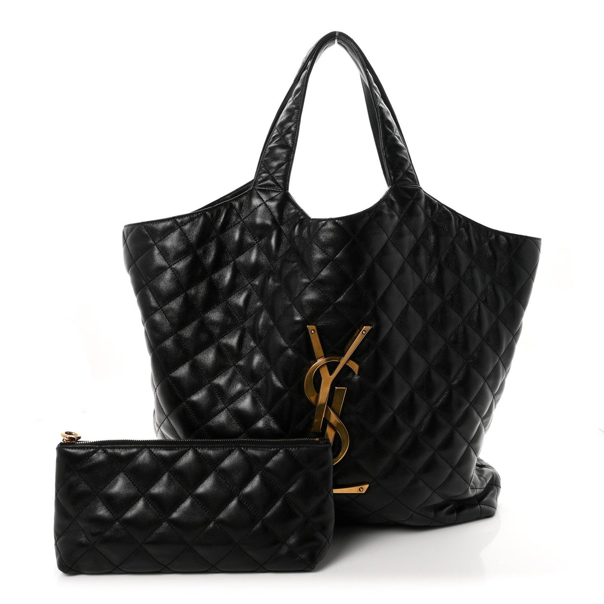 Saint Laurent Lambskin Quilted Maxi Icare Shopping Tote Black