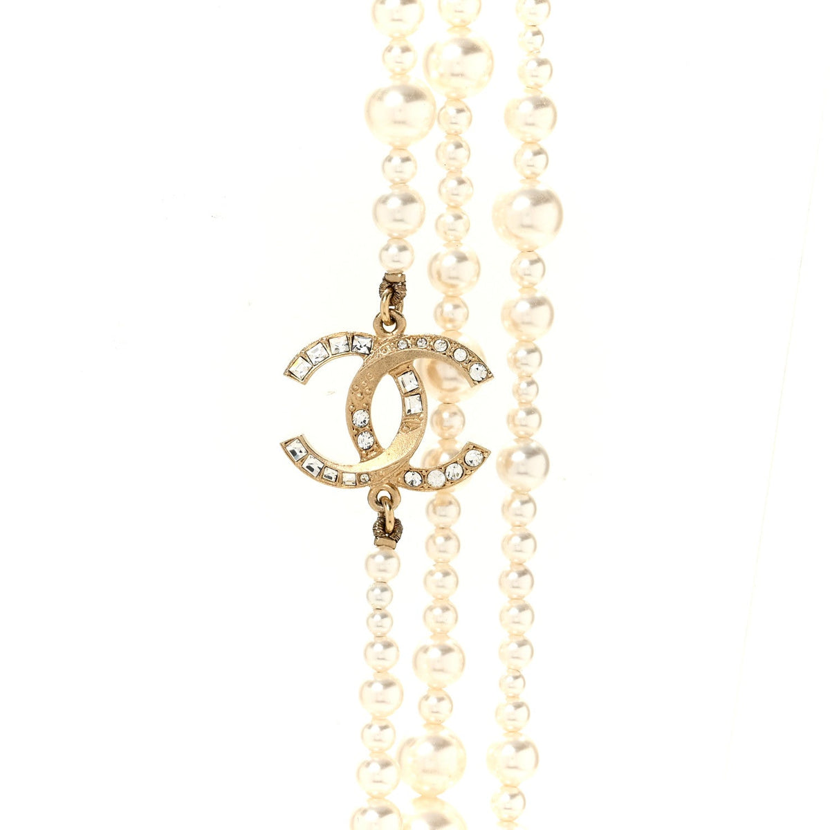 Chanel Metal Pearl Crystal Graduated CC Multi Strand Necklace Gold