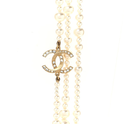 Chanel Metal Pearl Crystal Graduated CC Multi Strand Necklace Gold