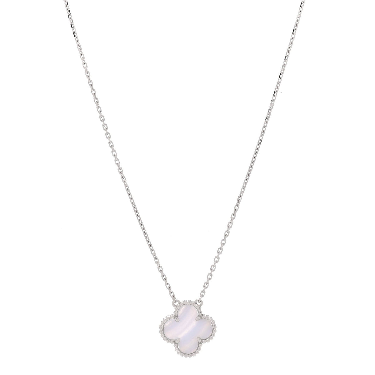 Van Cleef & Arpels 18K White Gold Chalcedony Vintage Alhambra Pendant Necklace