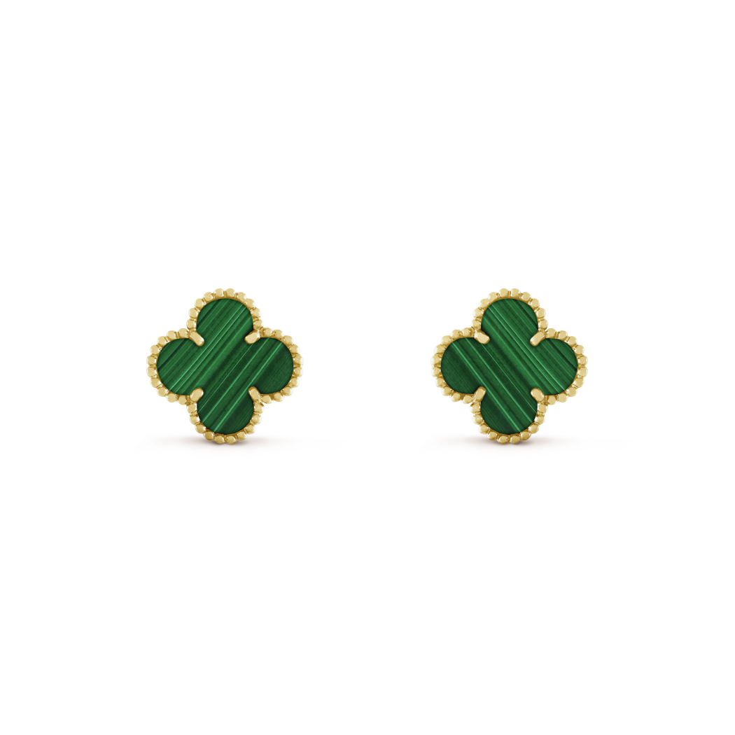 18K Yellow Gold Malachite VCA Vintage Alhambra Earrings