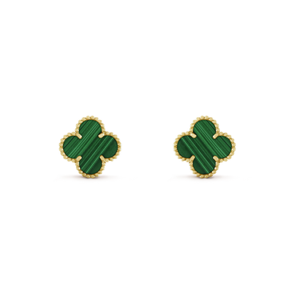 18K Yellow Gold Malachite VCA Vintage Alhambra Earrings