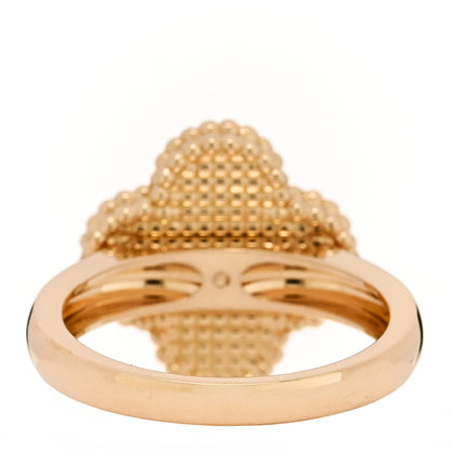 Van Cleef & Arpels 18K Yellow Gold Diamond Onyx Alhambra Ring 53 6.5