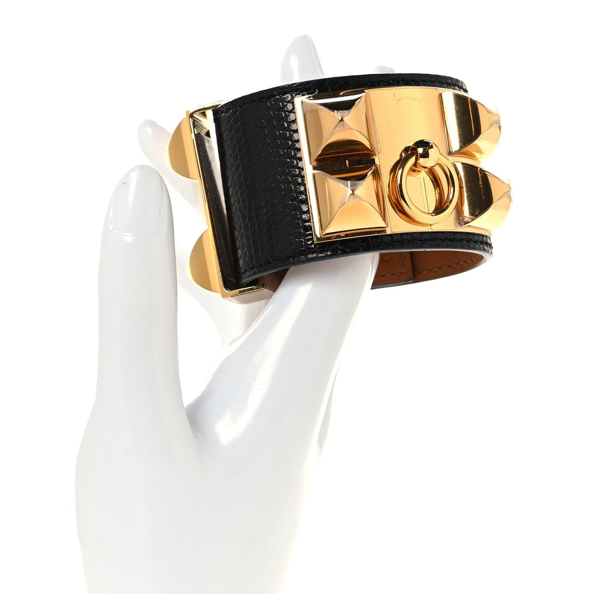 Hermes Lizard Collier de Chien CDC Bracelet T1 Black