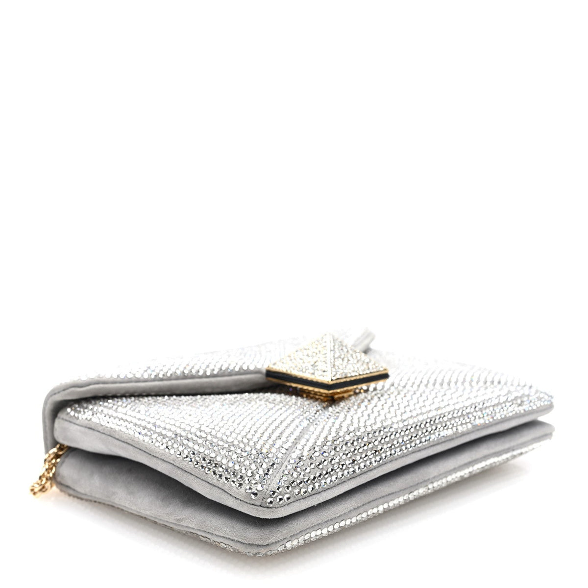 Valentino Garavani Crystal Suede Small One Stud Clutch Silver