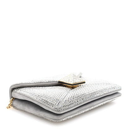 Valentino Garavani Crystal Suede Small One Stud Clutch Silver