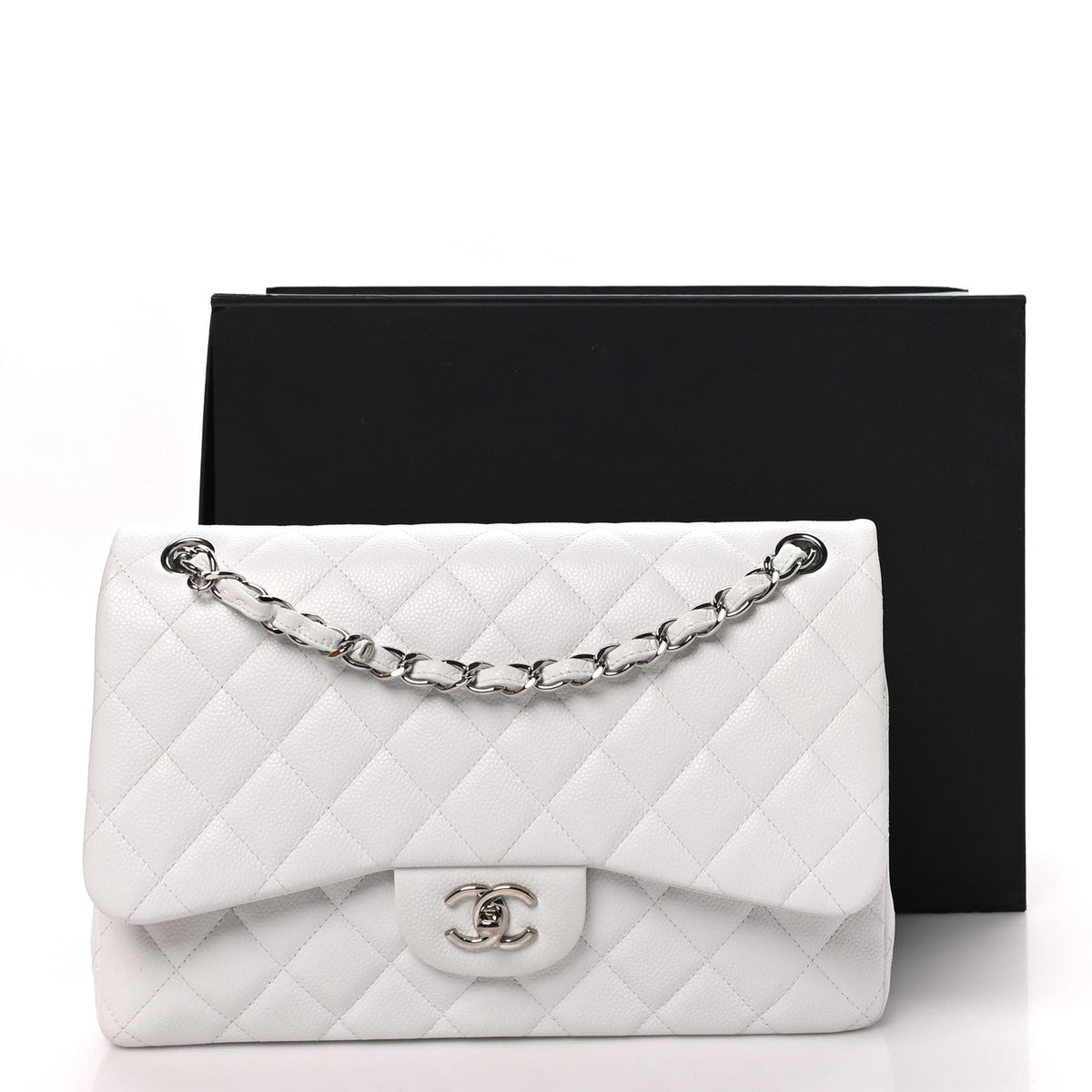 Chanel Caviar Quilted Jumbo Double Flap White