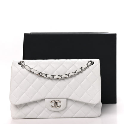 Chanel Caviar Quilted Jumbo Double Flap White