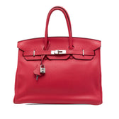 Birkin Handbag Red Clemence with Palladium Hardware 35