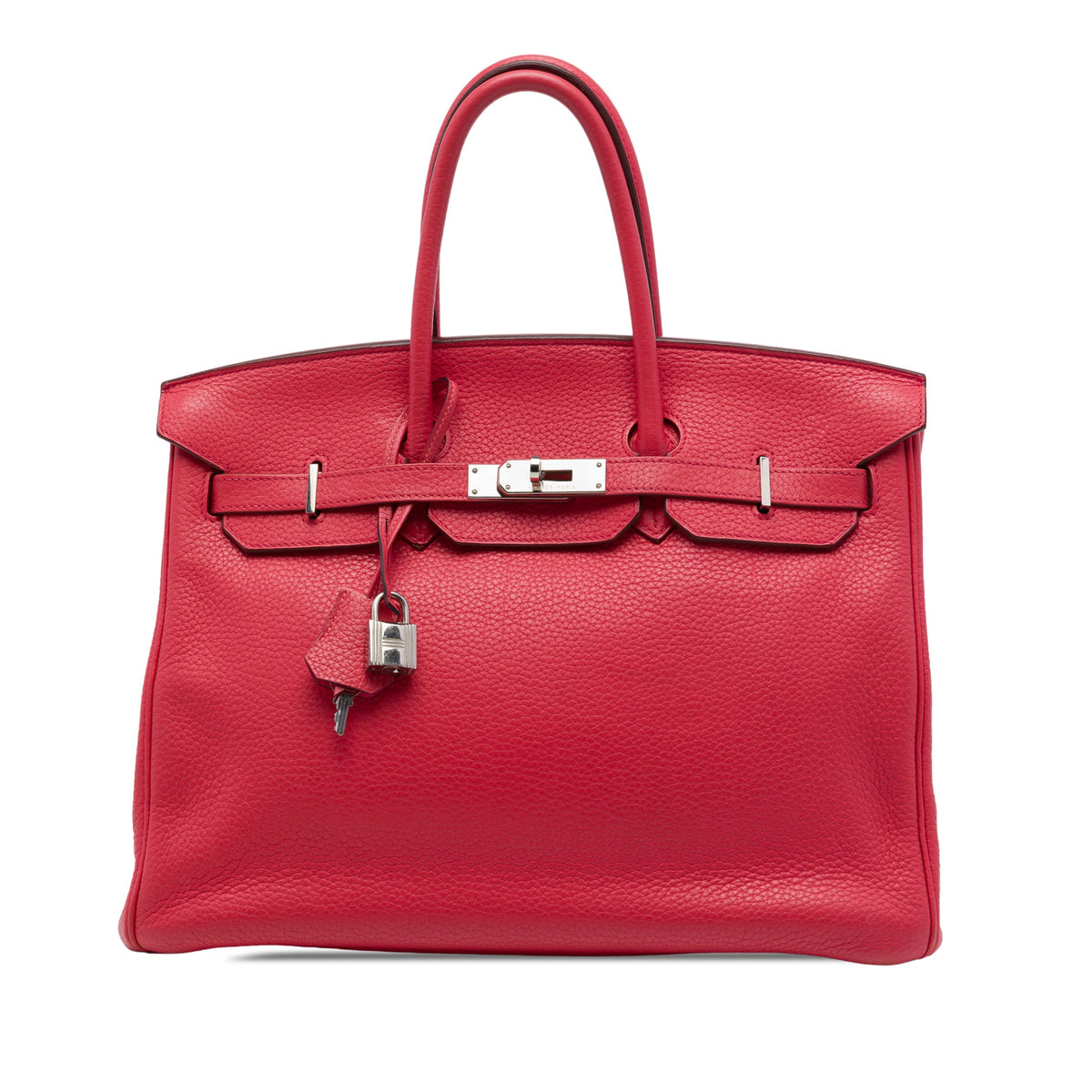 Birkin Handbag Red Clemence with Palladium Hardware 35