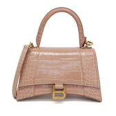 Hourglass Top Handle Bag Crocodile Embossed Leather Small