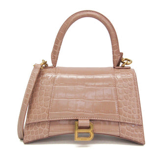 Hourglass Top Handle Bag Crocodile Embossed Leather Small