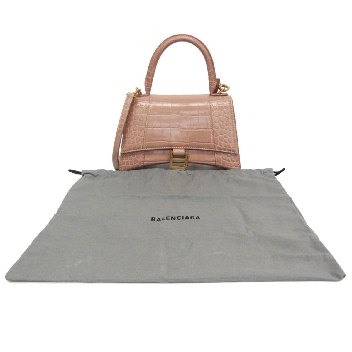Hourglass Top Handle Bag Crocodile Embossed Leather Small