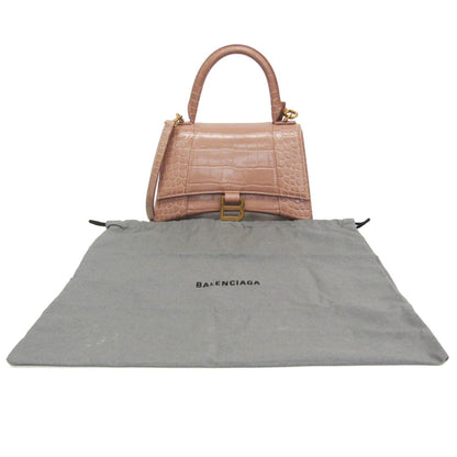 Hourglass Top Handle Bag Crocodile Embossed Leather Small