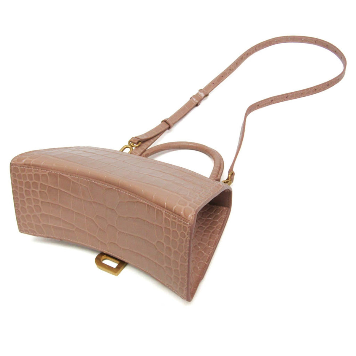 Hourglass Top Handle Bag Crocodile Embossed Leather Small