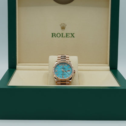 Rolex Day-Date 36 mm Turquoise Diamonds 18k Everose Gold President 128345rbr-0064