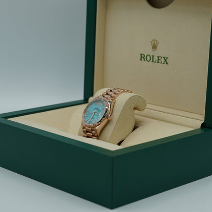 Rolex Day-Date 36 mm Turquoise Diamonds 18k Everose Gold President 128345rbr-0064