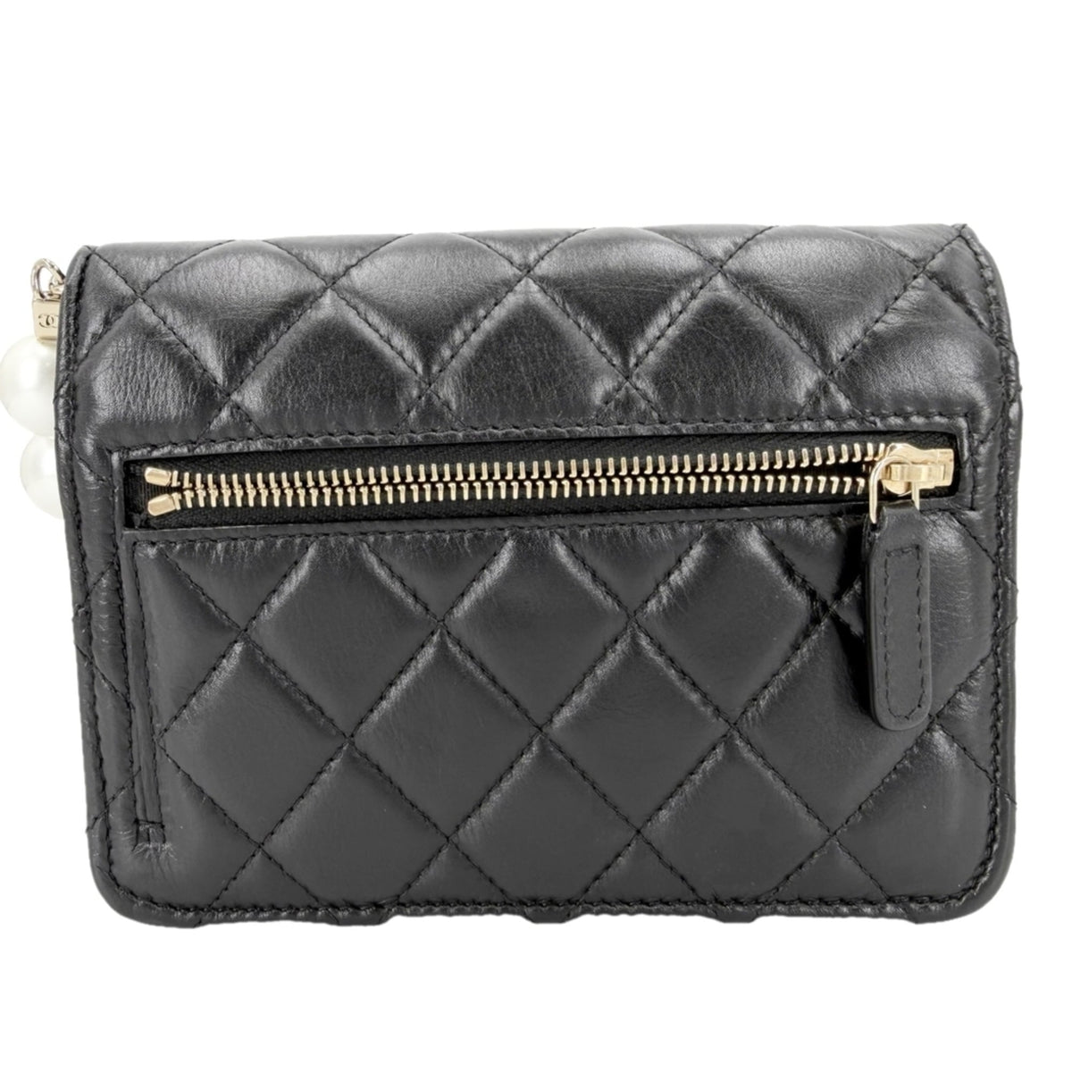 Pearl Strap CC Wallet on Chain Quilted Calfskin