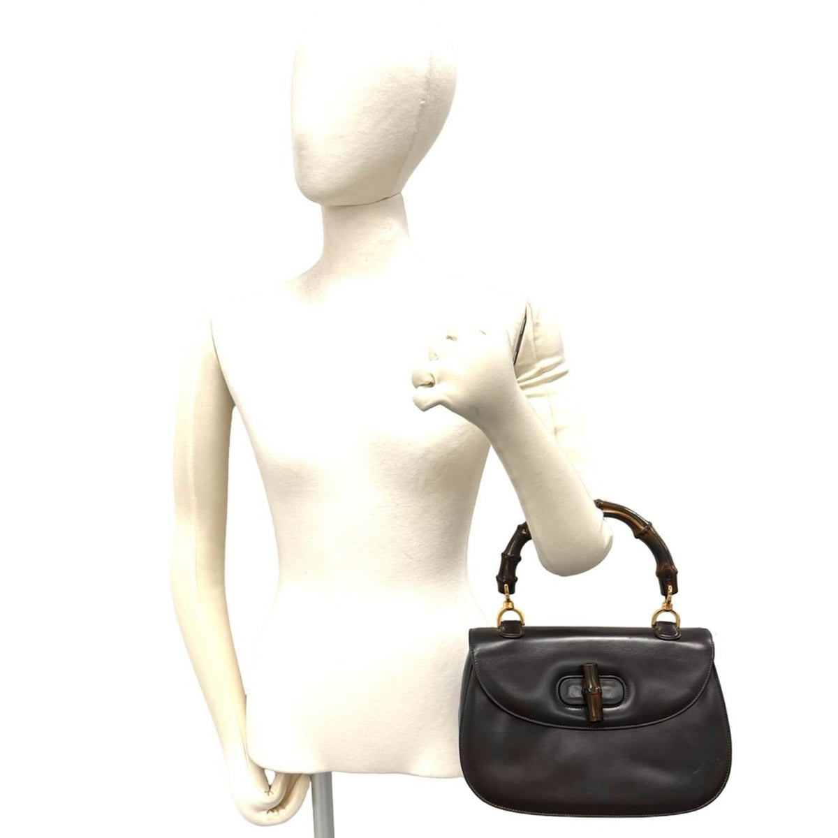Vintage Convertible Bamboo Top Handle Bag Leather Medium