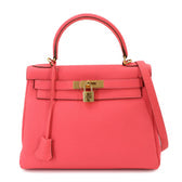 Kelly Handbag Pink Clemence with Gold Hardware 28