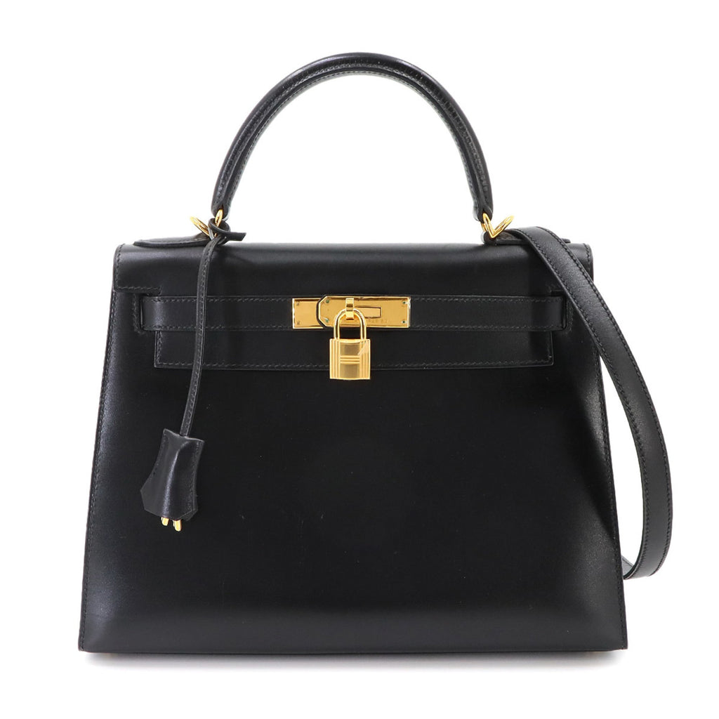Kelly Handbag Black Box Calf with Gold Hardware 28