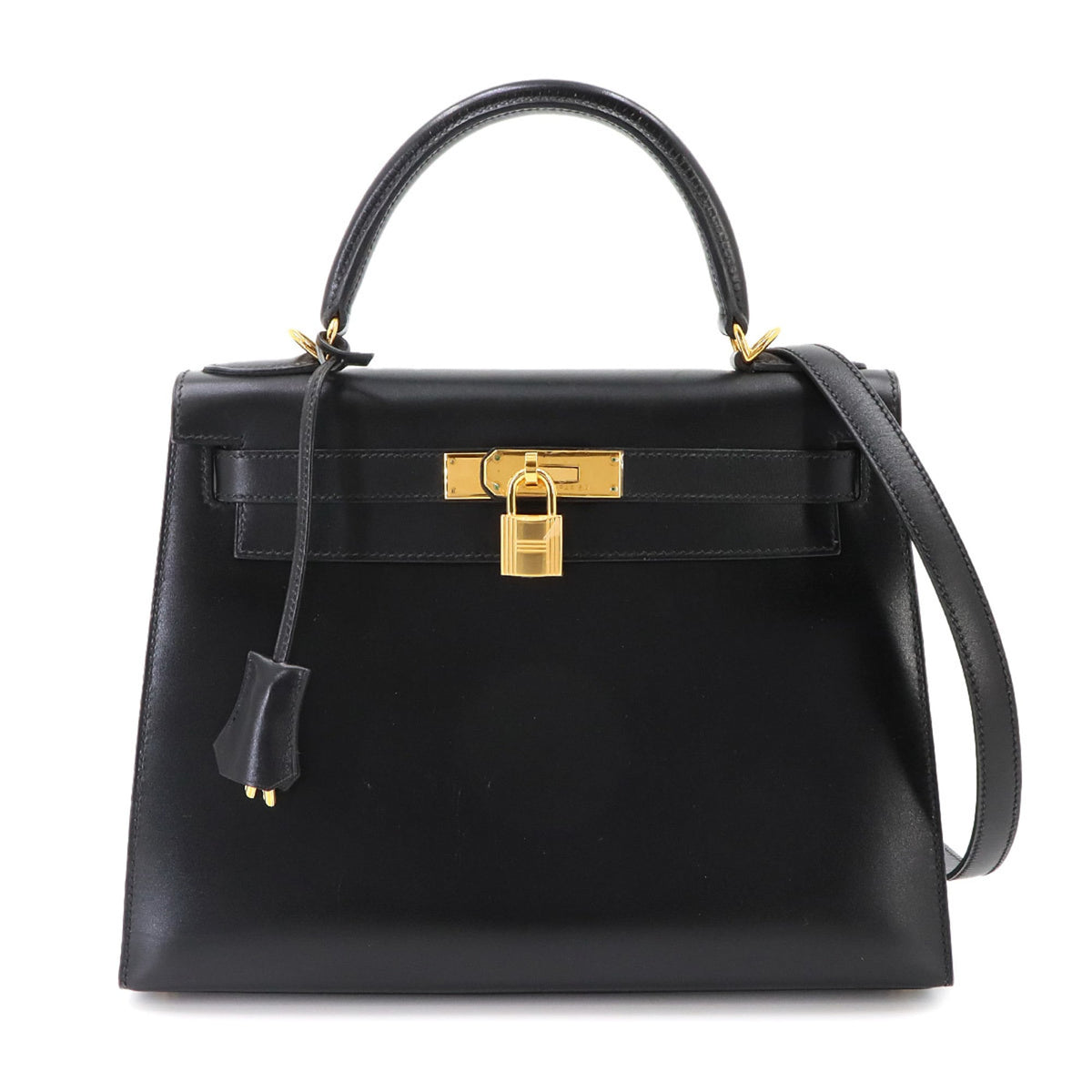 Kelly Handbag Black Box Calf with Gold Hardware 28