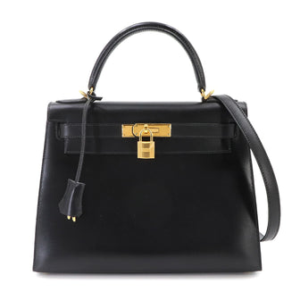Kelly Handbag Black Box Calf with Gold Hardware 28