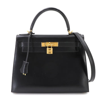 Kelly Handbag Black Box Calf with Gold Hardware 28