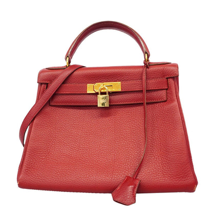 Kelly Handbag Red Clemence with Gold Hardware 28
