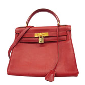 Kelly Handbag Red Clemence with Gold Hardware 28