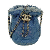 Denim Mood Chain Bucket Bag Logo Printed Quilted Fringe Denim Small