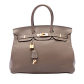 Birkin Handbag Grey Togo with Gold Hardware 35