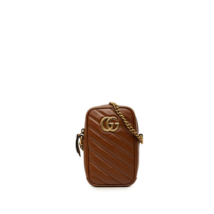 GG Marmont Double Zip Camera Bag Diagonal Quilted Leather Mini