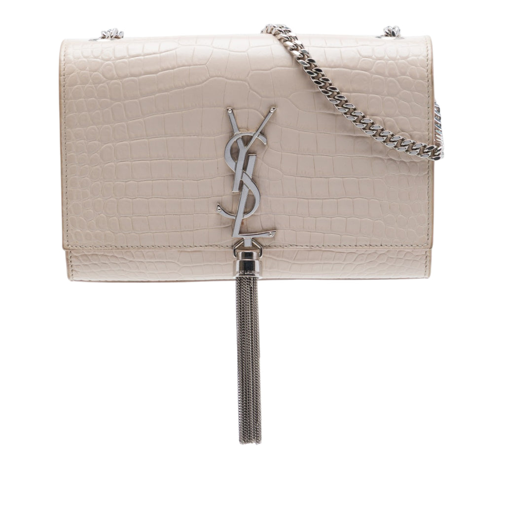 Classic Monogram Tassel Crossbody Bag Crocodile Embossed Leather Small