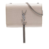 Classic Monogram Tassel Crossbody Bag Crocodile Embossed Leather Small