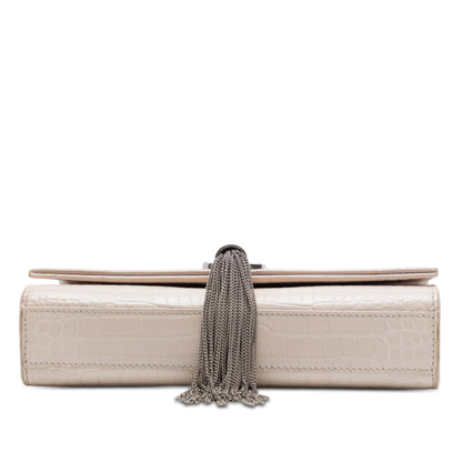 Classic Monogram Tassel Crossbody Bag Crocodile Embossed Leather Small