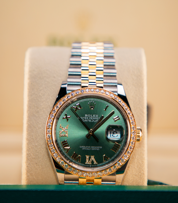 Rolex Datejust 36 mm Olive Green Diamonds 18k Yellow Gold Oyster 126283rbr-0012