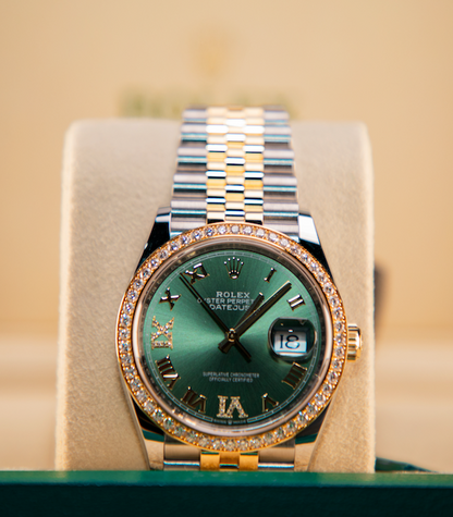 Rolex Datejust 36 mm Olive Green Diamonds 18k Yellow Gold Oyster 126283rbr-0012